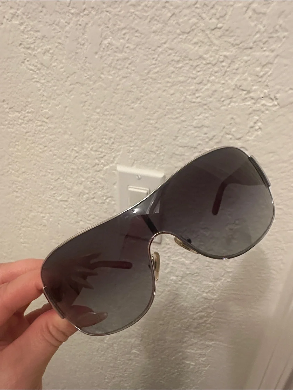 Versace Women's Oversized Brown Gradient Shield Sunglasses with Red Temples